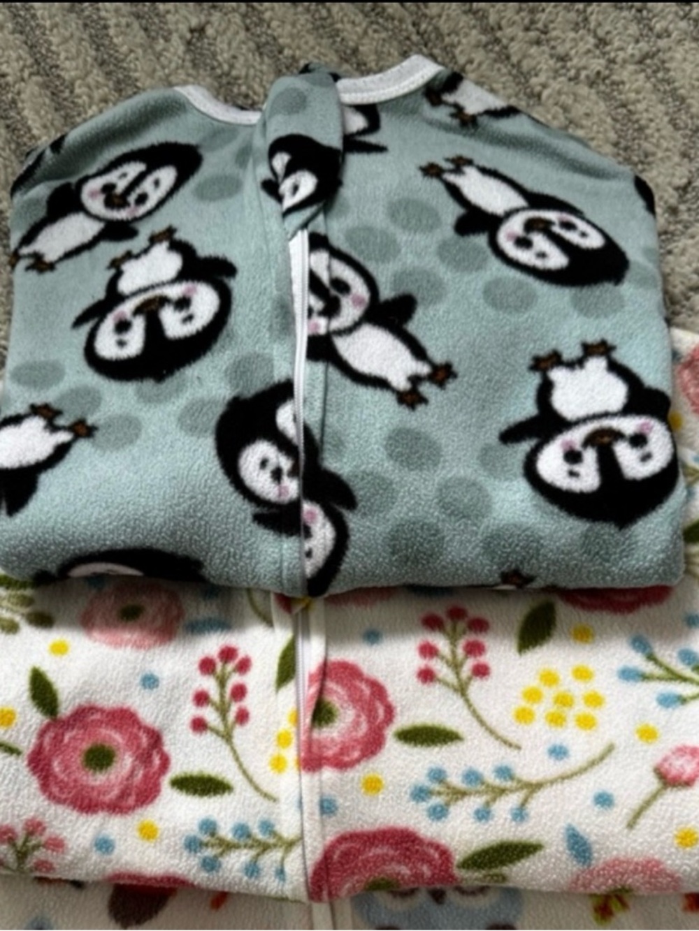 Two Sleeping Baby Zipadee-Zip Fleece Sleep Sacks - Penguin & Floral Only